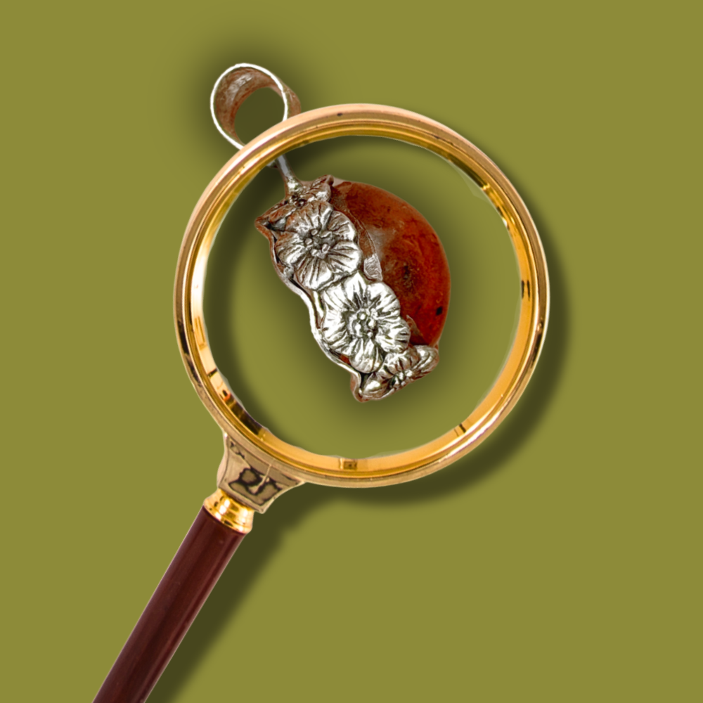 Ambar Grabado con Flores en Plata