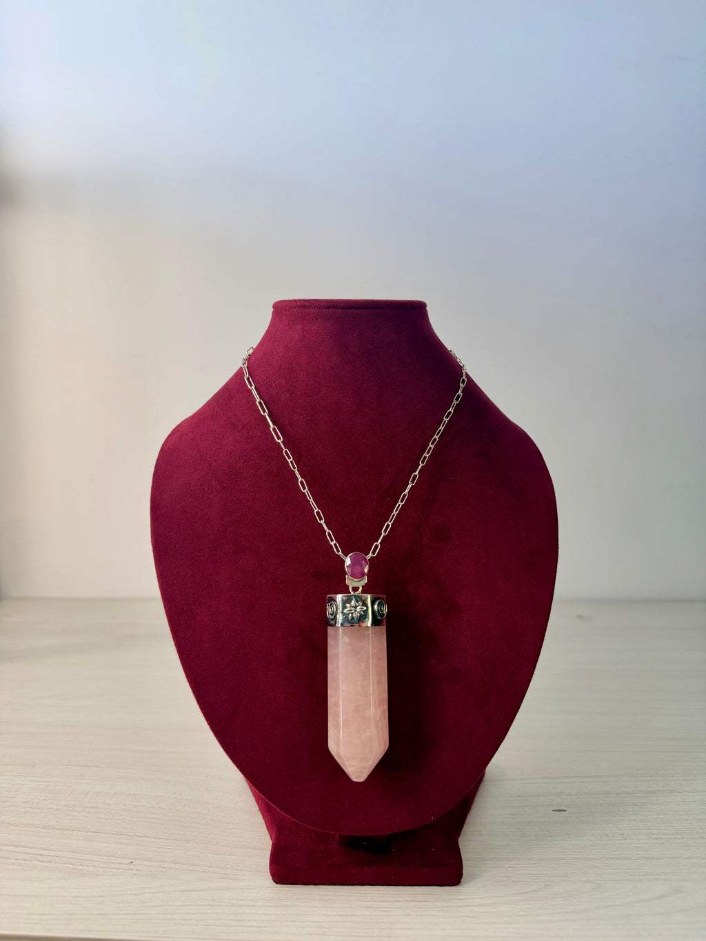 Péndulo XL de Cuarzo Rosa con Rubí